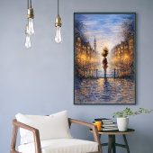 Romantic Rainy City Watercolor Poster