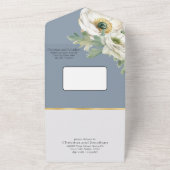 Romantic Ranunculus op Dusty Blue All In One Uitnodiging (Buitenkant)