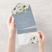 Romantic Ranunculus op Dusty Blue All In One Uitnodiging (Afscheurbaar)