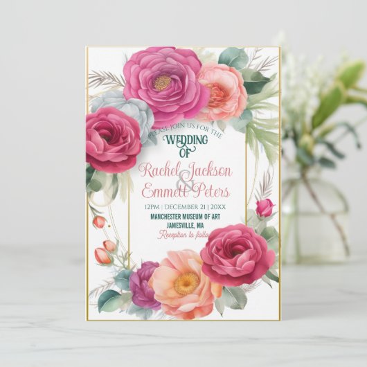 Romantic Ranunculus Wedding Floral Greenery Lijst Kaart (Staand voorkant)