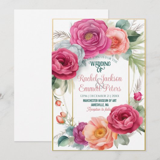 Romantic Ranunculus Wedding Floral Greenery Lijst Kaart (Voorkant / Achterkant)