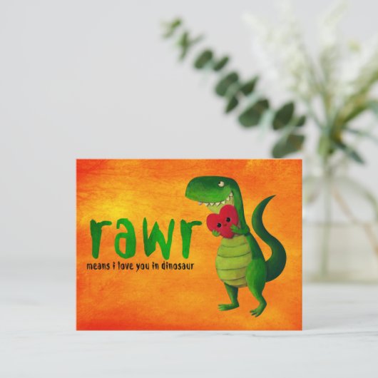 Romantic RAWR T-rex Dinosaur Briefkaart (Staand voorkant)