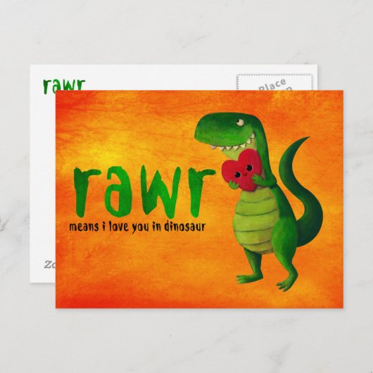 Romantic RAWR T-rex Dinosaur Briefkaart (Voorkant / Achterkant)