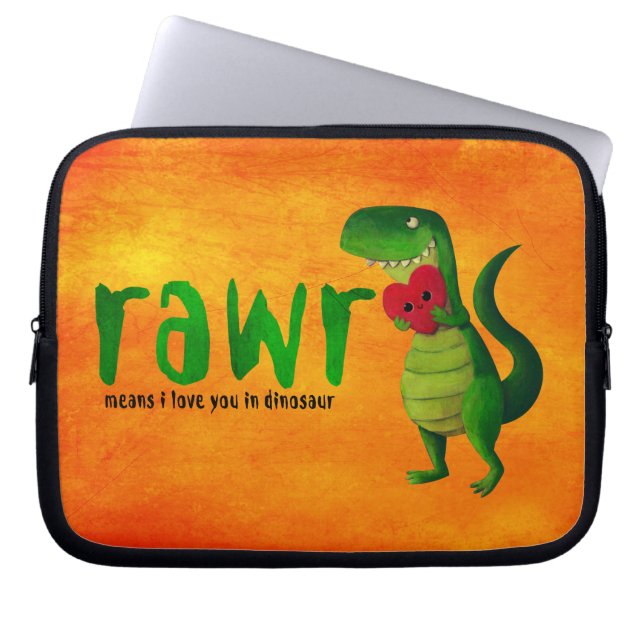 Romantic RAWR T-rex Dinosaur Laptop Sleeve (Voorkant)