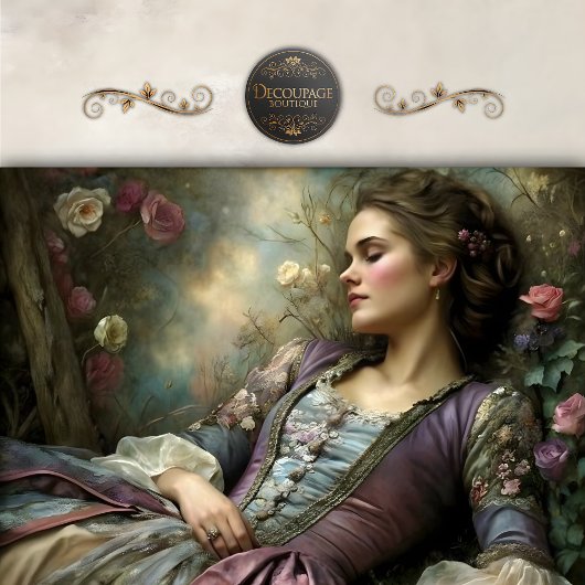 Romantic Reclining Woman Floral Portrait Decoupage Tissuepapier