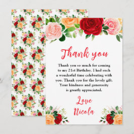 Romantic Red and Orange Roses Birthday Bedankkaart