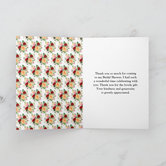 Romantic Red and Orange Roses Bridal Shower Bedankkaart (Binnen)