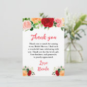 Romantic Red and Orange Roses Bridal Shower Bedankkaart (Staand voorkant)