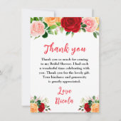 Romantic Red and Orange Roses Bridal Shower Bedankkaart (Voorkant)