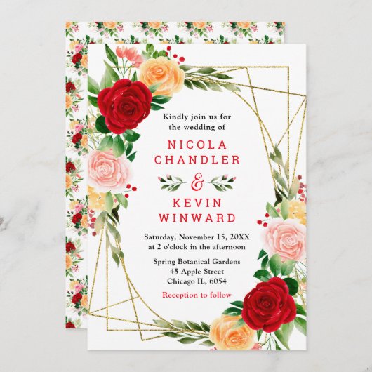 Romantic Red and Orange Roses Kaart (Voorkant / Achterkant)