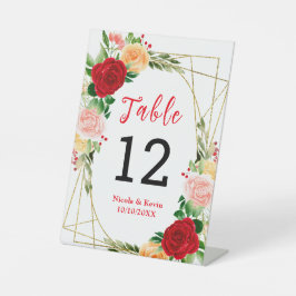 Romantic Red and Orange Roses Reclamebord Met Voetstuk