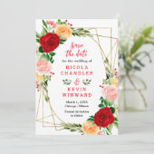 Romantic Red and Orange Roses Wedding Save The Date (Staand voorkant)