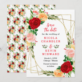 Romantic Red and Orange Roses Wedding Save The Date