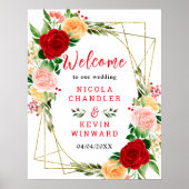 Romantic Red and Orange Roses Wedding Welcome Sign Poster (Voorkant)