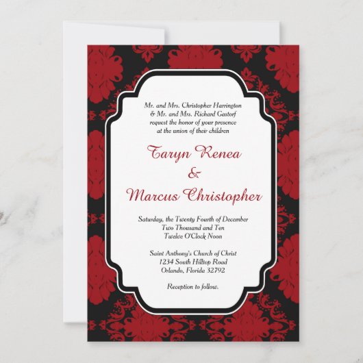 Romantic Red Black Damask 5x7 Weddenschap Kaart (Voorkant)