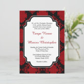 Romantic Red Black Damask 5x7 Weddenschap Kaart (Staand voorkant)