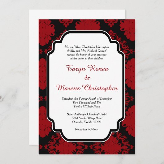 Romantic Red Black Damask 5x7 Weddenschap Kaart (Voorkant / Achterkant)