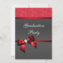 Romantic Red & Black Graduation Party Kaart