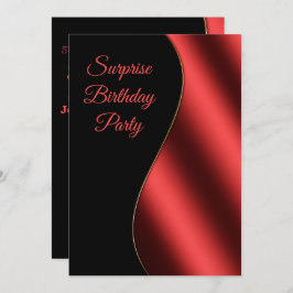 Romantic Red & Black Wave Surprise Birthday Kaart