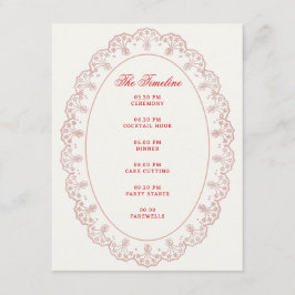 Romantic Red Blush Vintage Lace Frame Wedding  Informatiekaartje