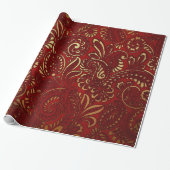 Romantic Red Bold Damask Paisley Bold Floral Cadeaupapier (Uitgerold)