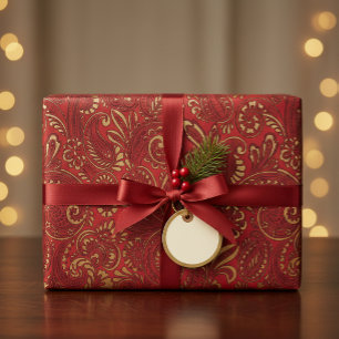 Romantic Red Bold Damask Paisley Bold Floral Cadeaupapier