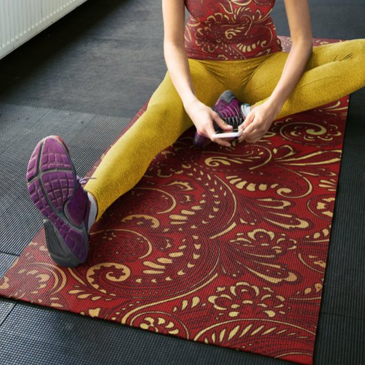 Romantic Red Bold Damask Paisley Bold Floral Yogamat