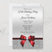 Romantic Red Bow & Silver Glitter Birthday Kaart (Voorkant)