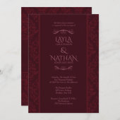 Romantic Red Damask Wedding Invitations Kaart (Voorkant / Achterkant)