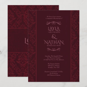 Romantic Red Damask Wedding Invitations Kaart