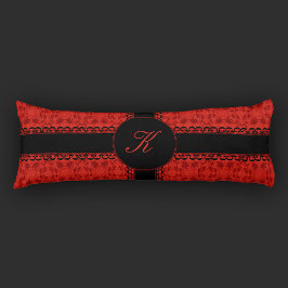 Romantic Red en Black Faux Lace Pattern Lichaamskussen