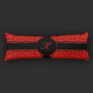 Romantic Red en Black Faux Lace Pattern Lichaamskussen
