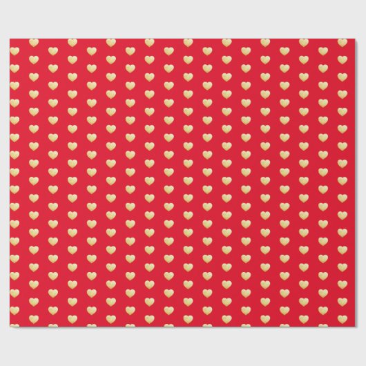 Romantic Red en Gold Hearts Pattern Cadeaupapier (Vlak)