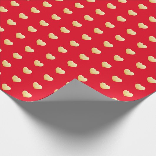 Romantic Red en Gold Hearts Pattern Cadeaupapier (Hoek)