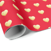 Romantic Red en Gold Hearts Pattern Cadeaupapier (Rol Hoek)