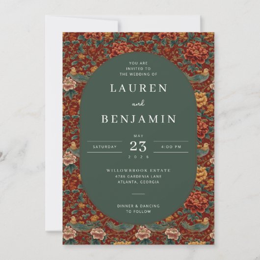 Romantic Red Floral Bird Border Kaart (Voorkant)