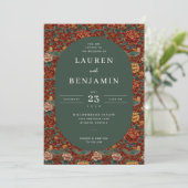 Romantic Red Floral Bird Border Kaart (Staand voorkant)