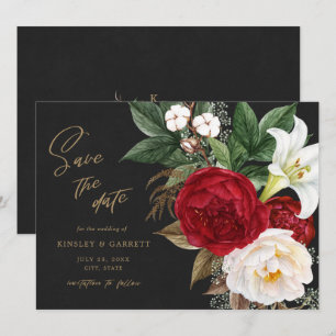 Romantic Red Floral Bouquet Black & Gold Wedding S Save The Date