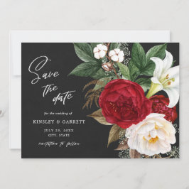 Romantic Red Floral Bouquet Black & White Wedding Save The Date