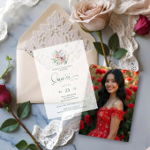 Romantic Red Floral Floral Boho Quinceañera Vellum Uitnodigingen