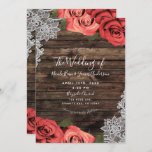 Romantic Red Floral Rozen Rustic Wood Weddenschap Kaart<br><div class="desc">Pas elke manier aan die u wilt.</div>