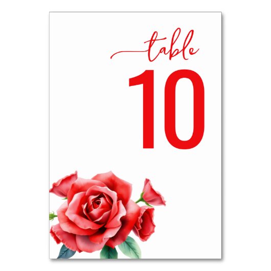 Romantic Red Floral Table Card Kaart (Voorkant)