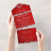 Romantic Red, Glitter Border & Heart All In One Uitnodiging (Afscheurbaar)