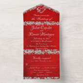 Romantic Red, Glitter Border & Heart All In One Uitnodiging (Binnen)