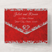 Romantic Red, Glitter Border & Heart All In One Uitnodiging (Achterkant)