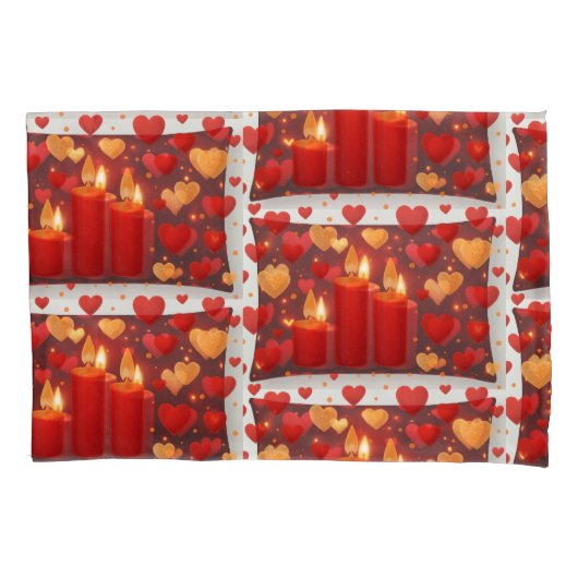 "Romantic Red & Gold Candlelight with Hearts – Sea Kussensloop (Voorkant)