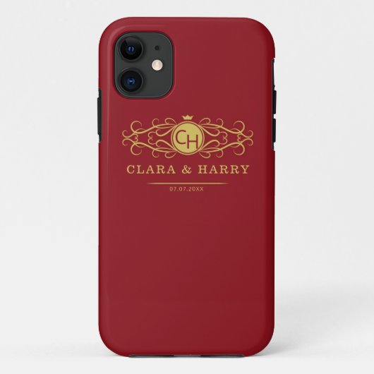 Romantic red gold elegant monogramme wedding Case-Mate iPhone case (Achterkant)