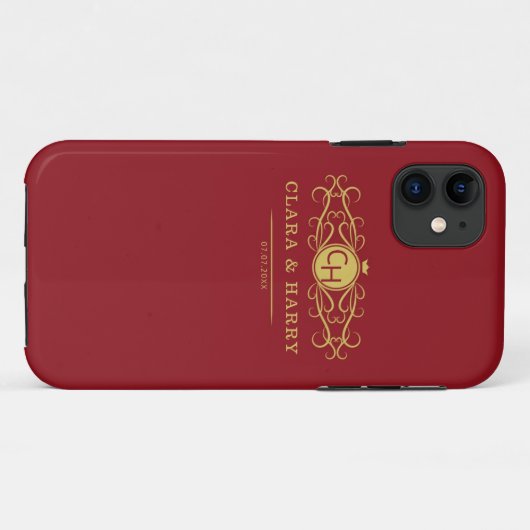Romantic red gold elegant monogramme wedding Case-Mate iPhone case (Achterkant (horizontaal))