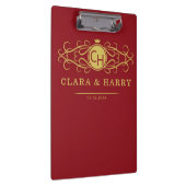 Romantic red gold elegant monogramme wedding klembord (Rechts)