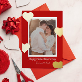 Romantic Red Gold Heart Photo Valentine Folie Feestdagenkaart